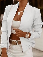 billiga Blazers och kostymer-Dam Kavaj Bekväm Mönster Elegant Mode Utomhus Färgblock Utekväll Ledigt / vardag Helgen Cardigan Normal Hög krage Normal Långärmad Ytterkläder Svart Vit Gul Vår Höst