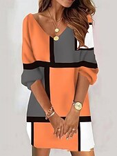 Women's Mini Dress Sheath Dress Shift Dress Party Casual Boho Holiday Regular Fit Floral Abstract Long Sleeve V Neck Orange Spring Fall Winter3