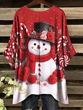 levne Vánoční trička-Vánoce Dámské Halenka Grafika Vánoční stromek Elegantní Vinobraní Tropický vzhled Poloviční rukáv Netopýří rukávy Tričkový Běžné topy Denní Dovolená Oblečení na dovolenou Černá Bílá Světlá růžov