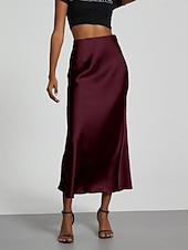 preiswerte Formelle Röcke-Damen Rock Figurbetont Elegant Mode Midi Hohe Taille Röcke Einfach Mikroelastisch Party Straße Schwarz Wein Khaki Dunkelgrau Frühling Satin Polyester