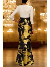 ieftine Rochii de seară sirenă-Trompetă / Sirenă Rochii de seara Elegant Rochie formală Oficial Nuntă Lungime Podea Manșon Lung Dantelate Buzunar Satin cu Imprimeu Floral 2025