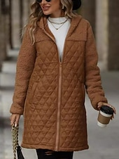 baratos Casacos de Inverno-Mulheres Casaco de inverno Casaco com capuz Confortável Respirável Zíper Bolsos Casual Tecido Férias Rua Casual Roupa Diária Zíper Longo Com Capuz Normal Manga Longa agasalhos Preto Camelo Verde Tropa