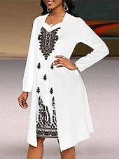 ieftine rochie florală-Pentru femei Rochii Midi Rochie A line Casual Zilnic Fit regulat Floral Manșon Lung În V Alb Vară Primăvară Toamnă