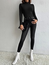 olcso Egyszerű póló-Női Blúz Fodrozott Tömör szín Stílusos Alkalmi Hosszú ujj Magasnyakú Normál felsők Napi Fekete Égszínkék Poros kék Khakizöld Szürke Tavasz Ősz Tél