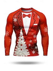 お買い得  ランニングTシャツとタンクトップ-クリスマス 男性用 コンプレッション・シャツ ランニングＴシャツ 長袖 ベース層 速乾性 ビデオ圧縮 パワーフレックス 吸汗性 ジムトレーニング アクティブトレーニング 運動 スポーツウェア アクティブウェア ルビーレッド