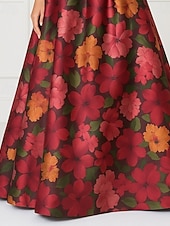 baratos Vestidos de Festa Sereia-Linha A Longo Vestidos de baile Vestidos de noite Vestido de Baile Vestido formal Elegante Vintage Manga Curta Ondulado Casamento Natal Bolsos Cetim com Estampa floral