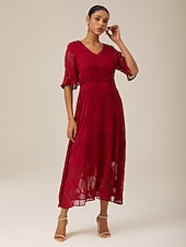 voordelige Feestjurken-Dames Maxi-jurk Cocktail jurk Bruiloft gast jurk Semi-formele jurk A lijn jurk Elegant Werk Verjaardag Flutter mouw Bruiloft gast Cocktailparty Formele avonden Normale pasvorm Effen Kleur Effen Halve