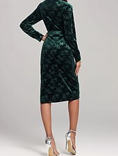 preiswerte abendkleider-Damen Midikleid Samtkleid Cocktailkleid Elegant Mode Modern Outdoor Party Party-Abendmode Normale Passform Einfach Langarm Rundhalsausschnitt Grün Frühling Herbst