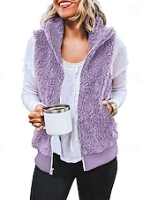 abordables Chaquetas Sherpa-Mujer Chaqueta casual Cómodo Transpirable Cremallera Bolsillo Casual Plano Vacaciones Calle Casual Ropa Cotidiana Cremallera Corto Regular Con Capucha Ajuste regular Sin Mangas Ropa de calle Negro