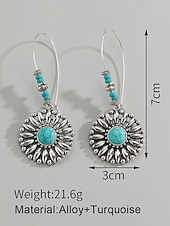 voordelige Damesoorbellen-Boheemse oorbellen met bloemen en turquoise steen voor dames, vintage oorbellen van legering voor casual gebruik, op het strand en op feestjes