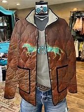 cheap Casual Parka-Women&#039;s Winter Jacket Quilted Jacket Warm Lightweight Buttons Print Active Vintage Artistic Casual Animal Casual Regular Stand Collar Regular Fit Long Sleeve Outerwear Coffee Fall Winter