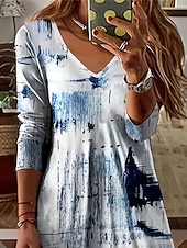 ieftine Tipăriți rochii florale-Pentru femei Rochie Mini Rochie casual Rochie leagăn Elegant Modă Modern Zilnic Plajă Sfârșit de săptămână Fit regulat Grafic Manșon Lung În V Alb Primăvară Toamnă