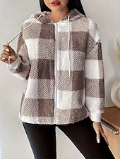 Жен. Флисовая жилетка Пальто тедди Удобный Дышащий Карман Пуговицы С принтом На каждый день В клетку Отпуск Для улицы Повседневные На каждый день Молния Обычная Капюшон Стандартный Длинный рукав Недорогие Куртки с флисовой подкладкой-Жен. Флисовая жилетка Пальто тедди Удобный Дышащий Карман Пуговицы С принтом На каждый день В клетку Отпуск Для улицы Повседневные На каждый день Молния Обычная Капюшон Стандартный Длинный рукав