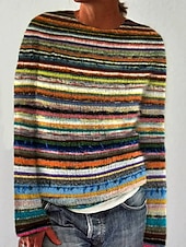 Női Pulóver Alkalmi Grafika Csíkos Terített nyak Kollázs Kötött Hosszú ujj Normál felsők Kötött Munka Medence Lóhere Ősz Tél olcso Grafikus minták és részletek-Női Pulóver Alkalmi Grafika Csíkos Terített nyak Kollázs Kötött Hosszú ujj Normál felsők Kötött Munka Medence Lóhere Ősz Tél
