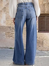 economico gamba larga e vita alta-Per donna Jeans Gamba larga Moda Streetwear Casual Lunghezza intera Vita media Semplice Tasca Confortevole Micro-elastico All&#039;aperto Vacanza Streetwear Blu Primavera Autunno Vestibilità comoda