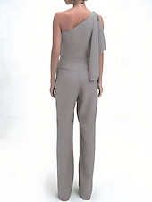 Недорогие Полуформальный / Коктейль-Комбинезон  брюки для матери невесты Элегантное простое минималистичное платье с одним плечом длиной до пола из полиэстера без рукавов с бантом/рюшами однотонного цвета