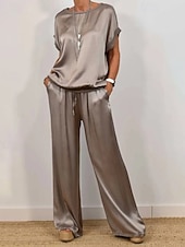 billiga Blusdräkter för kvinnor-Dam Aktiv Streetwear Byxuppsättningar Bolero Top Kortärmad Rund hals Slät Utomhus Semester Dagligen Mörkgrå Svart Vit Vår Normal