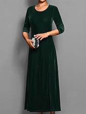 abordables Robe de cocktail-Femmes Robe Longue Maxi Robe Robe en Velours Robe Décontractée Robe de Cocktail Élégant Mode Moderne Quotidien Soirée Week-end Coupe régulière Uni Manche 3/4 Col ras du cou Noir Rouge Bleu Violet