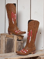 Broderade cowboystövlar i westernstil för kvinnor, svart och röd design med nitar, perfekta för holloween-festivaler, countrykonserter och vardagliga outfits billiga Cowboy & Western Boots-Broderade cowboystövlar i westernstil för kvinnor, svart och röd design med nitar, perfekta för holloween-festivaler, countrykonserter och vardagliga outfits