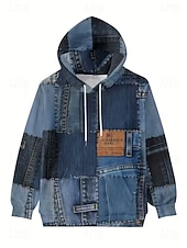 abordables Sudaderas a Rayas y Geométricas-Mujer Sudadera con capucha Pullover Retazos Estampado Bolsillo delantero Graphic Geométrico Punk Activo Vintage Manga Larga Con Capucha Tops regulares Calle Uso Diario Azul Piscina Azul vaquero
