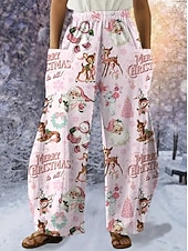 economico gamba larga e vita alta-Per donna Gamba larga Chinos Essenziale Casual Lunghezza intera Vita AltaPantsNatale Grafico Babbo Natale Astratto Fascia Elastica Inelastico Formale Vacanza Streetwear Rosa chiaro Marrone scuro