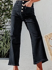 economico Pantaloni a gamba dritta-Per donna Jeans Chinos Dritto Streetwear Casual Lunghezza intera Vita media Semplice Tasca Elastico in vita Confortevole Micro-elastico All&#039;aperto Vacanza Quotidiano Nero Blu Blu chiaro Autunno