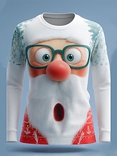 abordables T-shirts de Noël-Noël Femmes T-shirt Graphique Père Noël Lettre ancien Élégant Classique manche longue Col ras du cou Col rond Hauts Réguliers Week-end Imprimé Blanche Vert Claire Rose Claire Rouge Beige Hiver