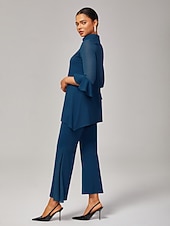 preiswerte Blusen-Dunkelblaue Chiffon-Modal-Slim-Fit-Bluse für Damen mit transparenten Ärmeln, elegant, leicht, atmungsaktiv, fürs Büro, Abendessen oder Date