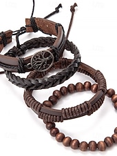 billige Menns smykker-flerlags armbåndsett i ekte skinn for menn – bohemsk perlebesatt livets tre-armbånd for uformelt bruk, fest og reiser