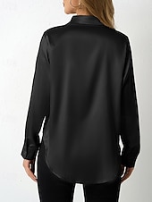  Mulheres Camisa Social Elegant Elegante Top de cetim Botões Tecido à moda Casual Manga Longa Colarinho de Camisa Tops regulares Diário Para Noite Preto Vermelho Azul Marinha Azul Real Bege Primavera