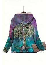 Недорогие Свитшоты с флисовой подкладкой-Жен. Толстовки на молнии Застегнуться Молния С принтом Графика Геометрический принт Огурцы Элегантный стиль Теплый Винтаж Длинный рукав Капюшон Обычные топы Повседневные Дом Офис Зеленый