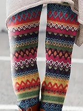 baratos Arte &amp; Design Impressão-Mulheres Leggings Férias Vintage Moda Comprimento total Cintura Alta Gráfico Listrado Estampado Térmico / Quente Macio Respirável Com Stretch Diário Ao ar livre Férias Arco-Íris Primavera Outono