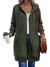 halpa huppari takki-Naisten Huppari takki Mukava Hengittävä Vetoketju Tasku Vapaa-aika Tavallinen Loma Katu Kausaliteetti Arki-asut Vetoketju Pitkä Hupullinen Normaali Pitkähihainen Päällysvaatteet Laivasto Musta