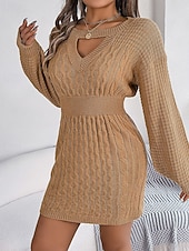 preiswerte Pulloverkleider-Damen Minikleid Pulloverkleid Bodycon Etui-Kleid Mode Modern Laternenärmel Täglich Ferien Wochenende Normale Passform Einfach Langarm Rundhalsausschnitt Wein Khaki Grau Frühling Herbst