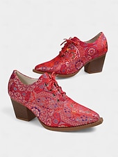 abordables Zapatos Oxford de mujer-Zapatos Oxford con cordones y diseño paisley vintage de los años 50 para mujer: zapatos de vestir de tacón cuadrado retro para profesionales artísticos y ropa de oficina de otoño.