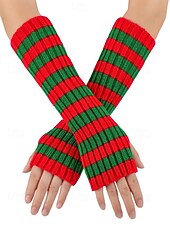 abordables Accessoires de Noël-Gants sans doigts à rayures de Noël pour femmes - tricot doux, rayures rouges et blanches, parfaits pour les fêtes de fin d&#039;année et les festivités hivernales