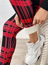 halpa Taide ja muotoilu painatus-Naisten fleecevuoratut leggingsit Fleece-housut Leggingsit Loma Muoti Katutyyli Täyspitkä Korka vyötärö Skottiruutukuvio Tulostus Korkea leikkaus Mukava Pehmeä Elastinen Päivittäin Koti Loma Musta