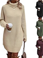 abordables Robes pull-Femmes Mini Robe Robe Pull Mode Moderne Quotidien Fête Sortir Coupe régulière Uni manche longue Col roulé Noir Blanche Vert Véronèse Fuchsia Automne Hiver