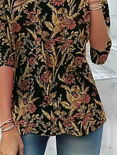 ieftine tricou floral-Pentru femei Tricou Imprimeu Floral Grafic Plante Epocă Stilat Clasic Manșon Lung Stil Nautic Rotund Topuri obișnuite Zilnic Negru Primăvară Toamnă Iarnă