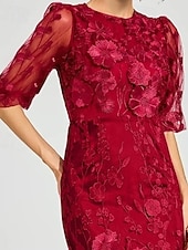 abordables Robes de soirée fourreau-Fourreau / Colonne Longueur au sol Robes de Bal Robe de Soirée Tenue de soirée Élégant ancien Demi Manches Col ras du cou Formel Mariage Dentelle avec Paillettes