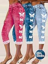 abordables Impression 3D Bleue-Femmes Pantalon capri Leggings Vacances ancien Mode Longueur mollet Taille Moyenne Fleuri Graphique Impression 3D Impression Doux Respirant Micro-Élastique Vacances Rue Décontracté Rosé Bleu ciel