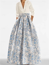 お買い得  Aラインのイブニングドレス-Ａライン フロア丈 イブニングドレス ボールガウン フォーマルドレス エレガント ヴィンテージ 長袖 シャツカラー フォーマル サテン ナイロン ととも​​に スリット 2025