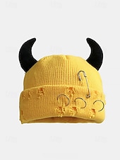 halpa Halloween-asusteet-unisex halloween-paholaisen sarvineulepipo – goottilainen punk-kallomyssy hakaneulalla ja rengaskorjauksilla miehille ja naisille, juhla-asu