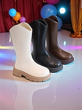 abordables Bottes enfants-Chaussures de costume de pop star inspirées des idoles coréennes, bottes hautes en similicuir blanc pour filles avec fermeture éclair latérale et semelle épaisse pour spectacles de danse et tenues