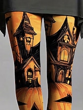 preiswerte Halloween-Hosen-Damen Leggings Gemütliche Leggings Basic Lässig Volle Länge Hohe TaillePantsHalloween Grafik Drucken Thermowarm Bequem Dehnbar Urlaub Lässig Täglich Orange Herbst Winter Schmale Passform