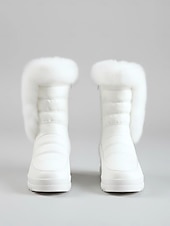お買い得  雪と冬のブーツ-女性用 ブーツ スノーブーツ アウトドア 日常 純色 フリースライナー ブーツアンクルブーツ フラットヒール ラウンドトウ カジュアル コンフォートシューズ フェイクファー ファスナー ブラック ホワイト ピンク