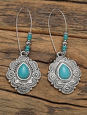 voordelige Damesoorbellen-Boheemse oorbellen met bloemen en turquoise steen voor dames, vintage oorbellen van legering voor casual gebruik, op het strand en op feestjes