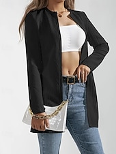 billiga casual jackor-Dam Vardaglig jacka Bekväm Andningsfunktion Jacquard Mode Dagligen Slät Utomhus Ledigt Dagligen Enkelknäppt Normal Rund halsringning Normal Långärmad Ytterkläder Svart Vit Vår Höst