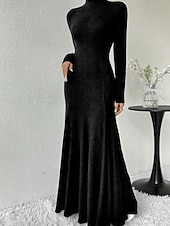 ieftine Rochie neagră pentru femei-Pentru femei Rochii Midi Rochie neagra Rochie casual Elegant Modă Modern În aer liber Zilnic Ieșire Fit regulat Simplu Manșon Lung Guler Pe Gât Negru Primăvară Iarnă Toamnă