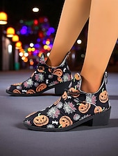 cheap Shoes For Women-Women&#039;s Halloween Pumpkin and Spider Web Ankle Boots – Festive Low Heel Booties for Costume Party, Cosplay and Fall Fashion